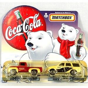 Vintage Coca‑Cola Matchbox Collectible 2‑Car Set Ford Pickup & Ford Expedition